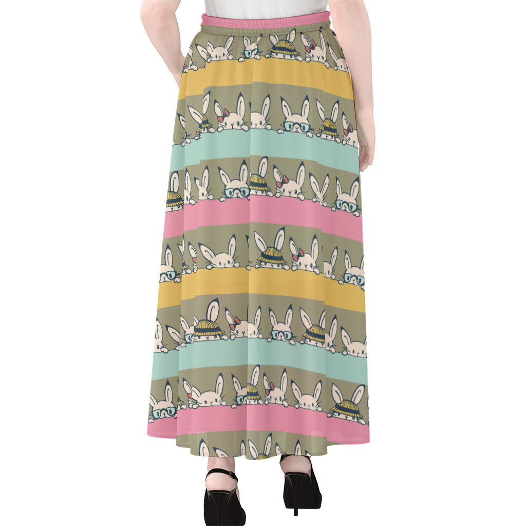 Cartoon Rabbit Pattern Print Chiffon Maxi Skirt