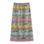 Cartoon Rabbit Pattern Print Cotton Front Slit Maxi Skirt