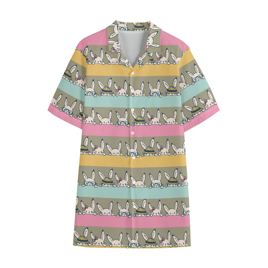 Cartoon Rabbit Pattern Print Cotton Hawaiian Shirt