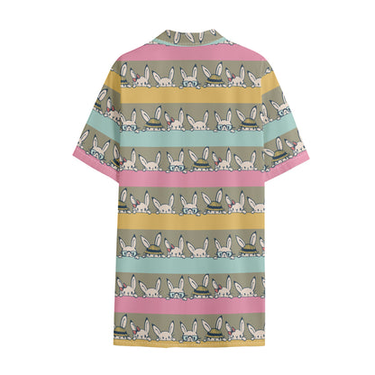 Cartoon Rabbit Pattern Print Cotton Hawaiian Shirt