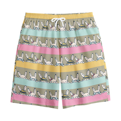 Cartoon Rabbit Pattern Print Cotton Shorts