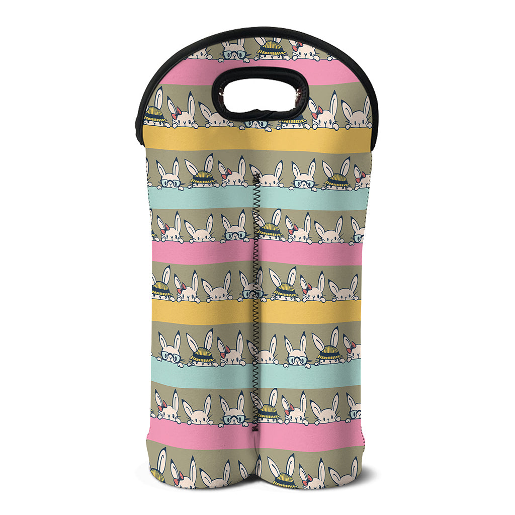 Cartoon Rabbit Pattern Print Double Neoprene Wine Tote