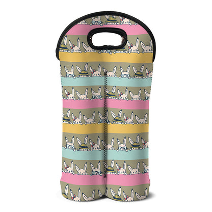 Cartoon Rabbit Pattern Print Double Neoprene Wine Tote
