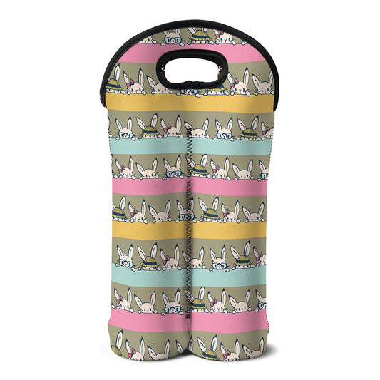 Cartoon Rabbit Pattern Print Double Neoprene Wine Tote