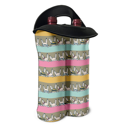 Cartoon Rabbit Pattern Print Double Neoprene Wine Tote