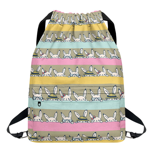 Cartoon Rabbit Pattern Print Drawstring Backpack