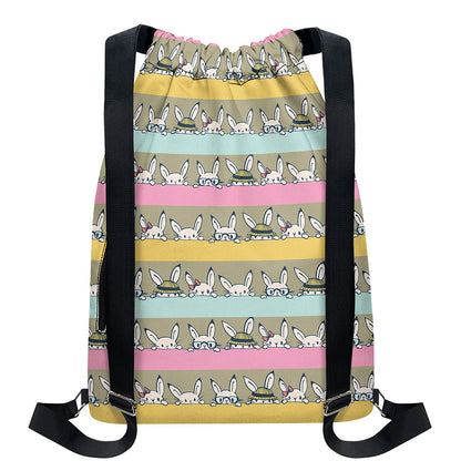 Cartoon Rabbit Pattern Print Drawstring Backpack