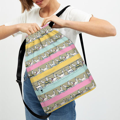 Cartoon Rabbit Pattern Print Drawstring Backpack