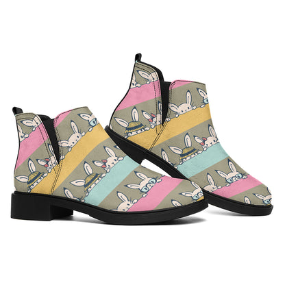 Cartoon Rabbit Pattern Print Flat Ankle Boots