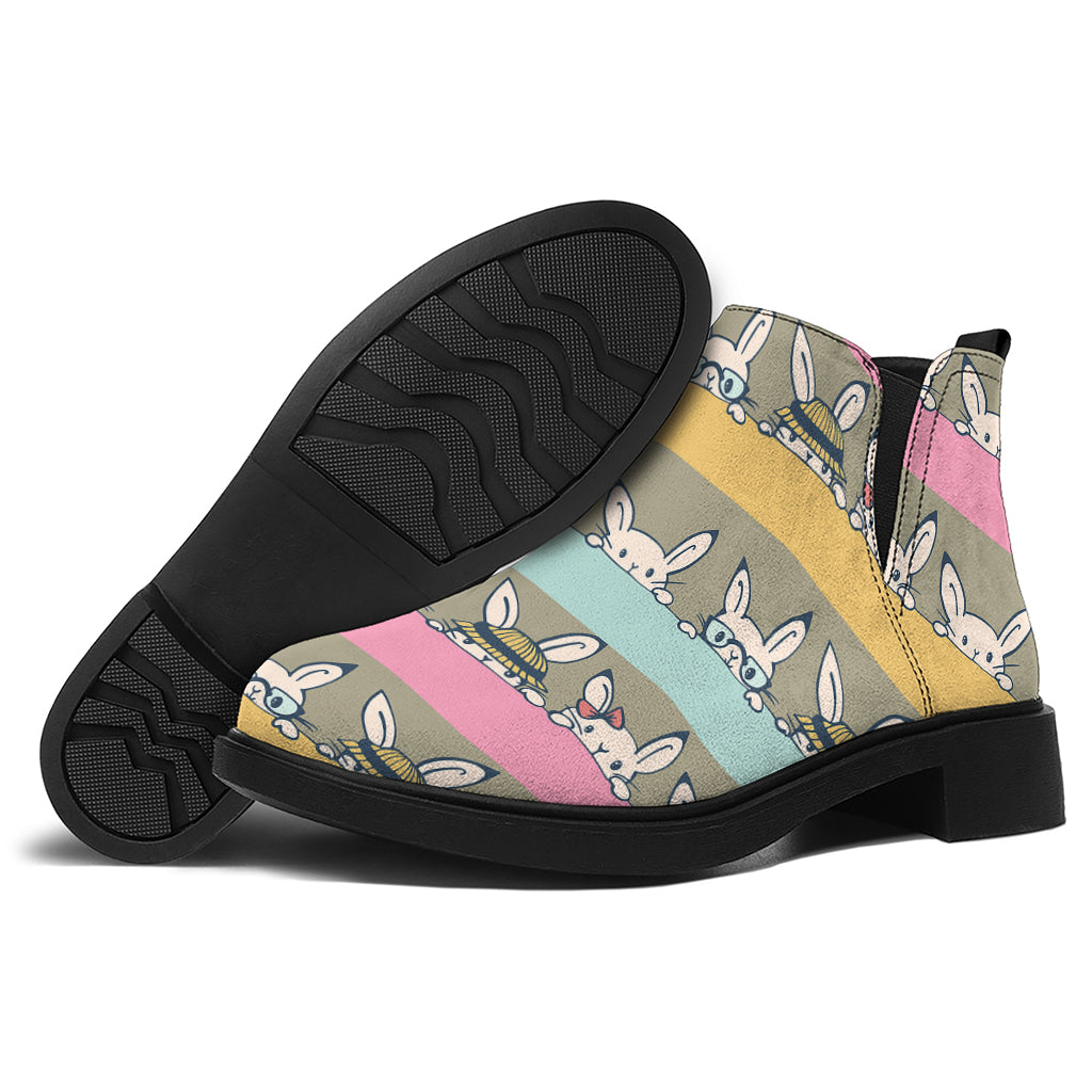 Cartoon Rabbit Pattern Print Flat Ankle Boots