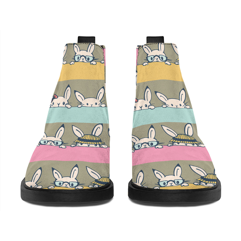 Cartoon Rabbit Pattern Print Flat Ankle Boots