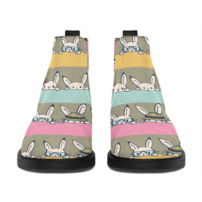 Cartoon Rabbit Pattern Print Flat Ankle Boots
