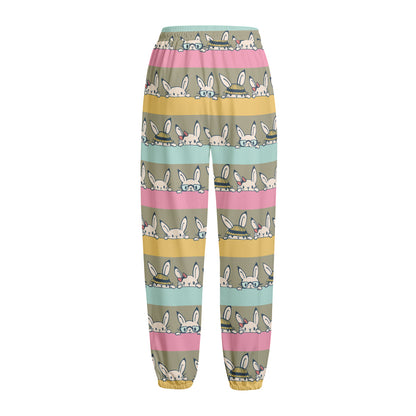 Cartoon Rabbit Pattern Print Fleece Lined Knit Pants