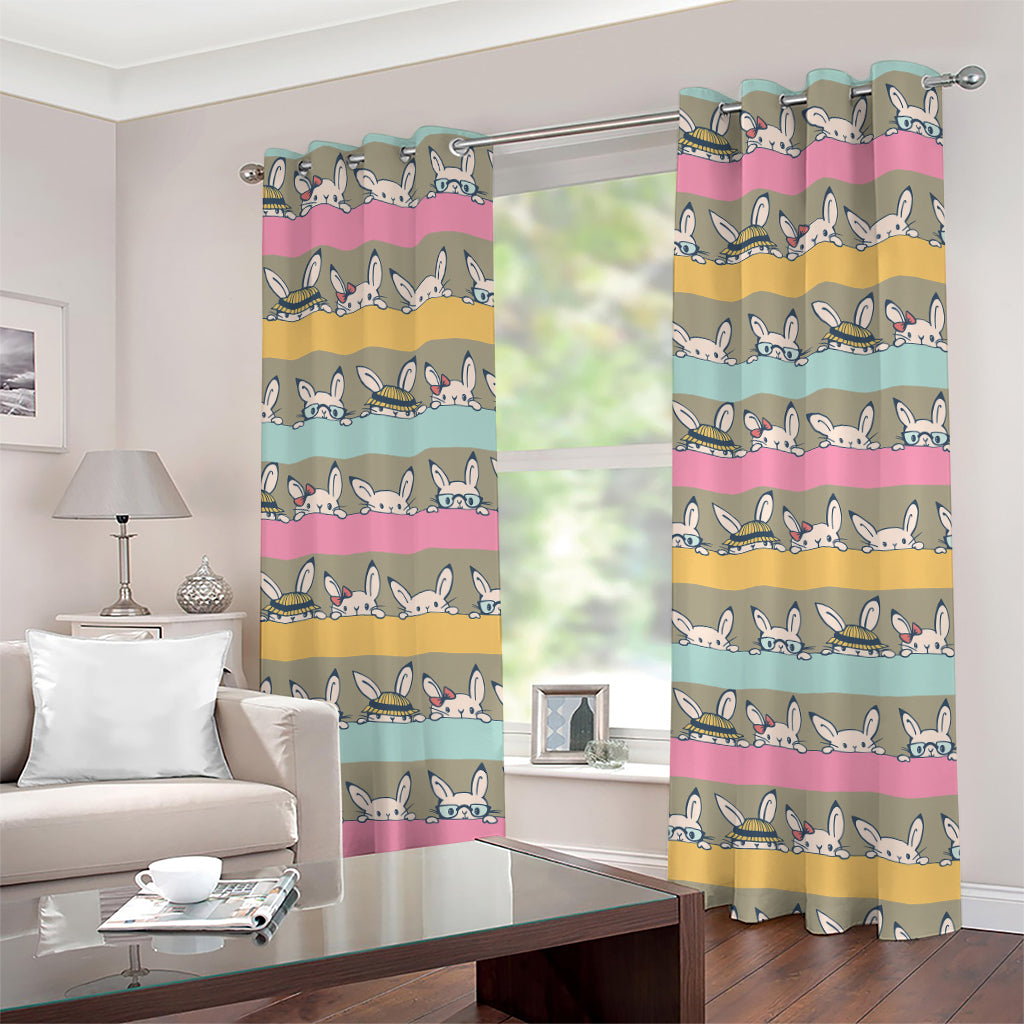 Cartoon Rabbit Pattern Print Grommet Curtains