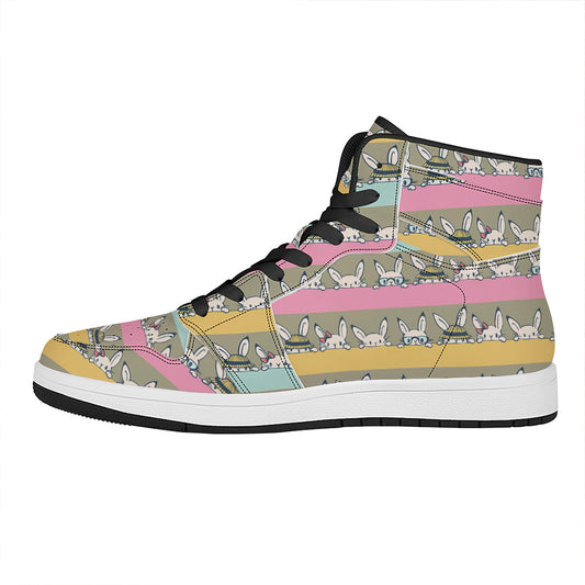 Cartoon Rabbit Pattern Print High Top Leather Sneakers