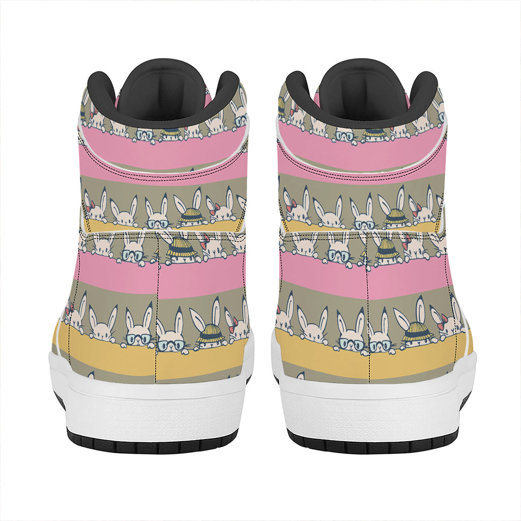 Cartoon Rabbit Pattern Print High Top Leather Sneakers