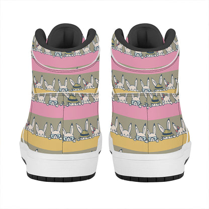 Cartoon Rabbit Pattern Print High Top Leather Sneakers