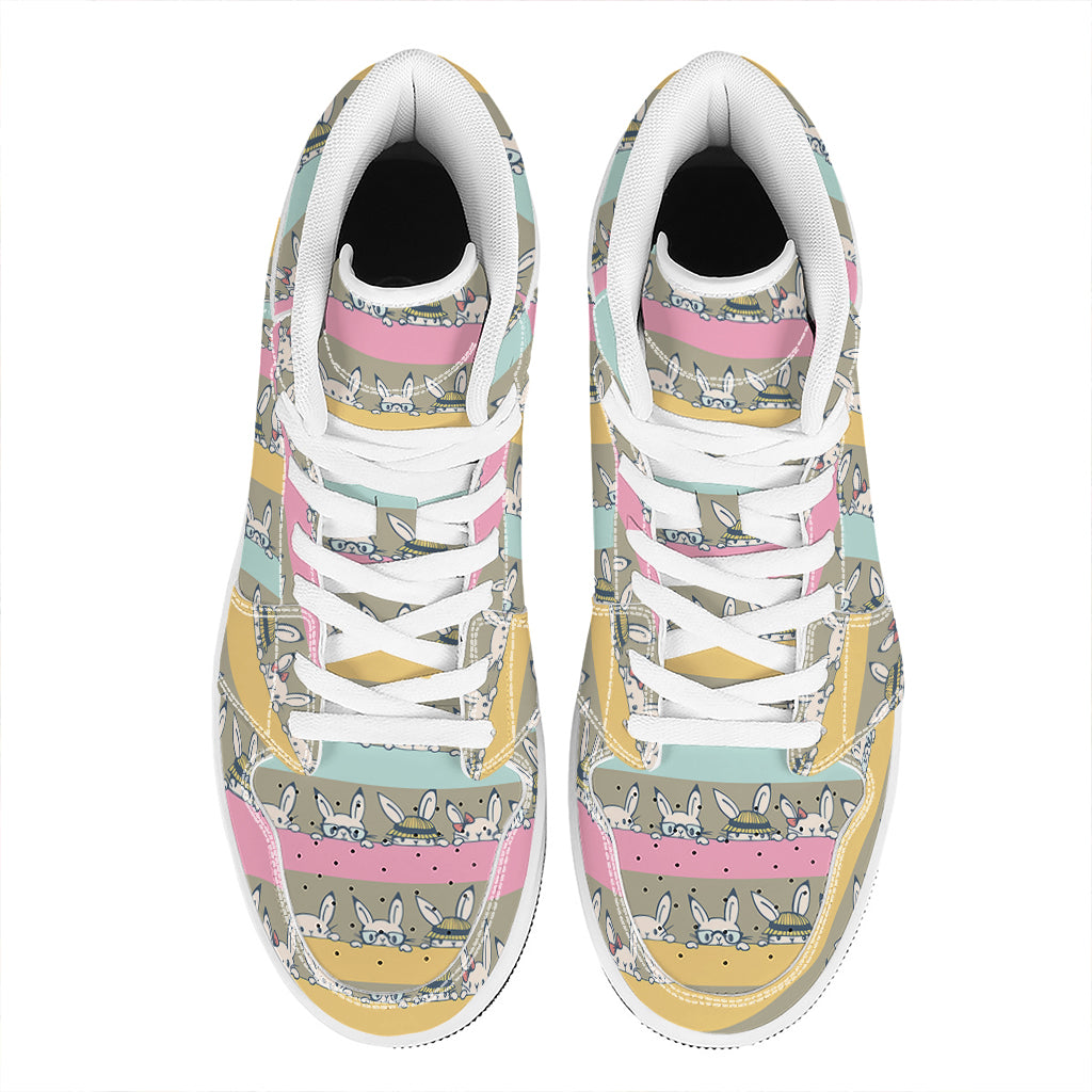 Cartoon Rabbit Pattern Print High Top Leather Sneakers