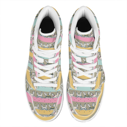 Cartoon Rabbit Pattern Print High Top Leather Sneakers