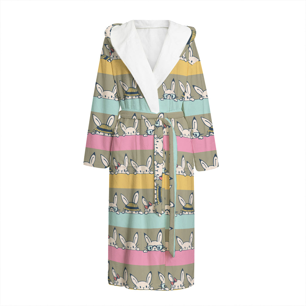 Cartoon Rabbit Pattern Print Hooded Bathrobe