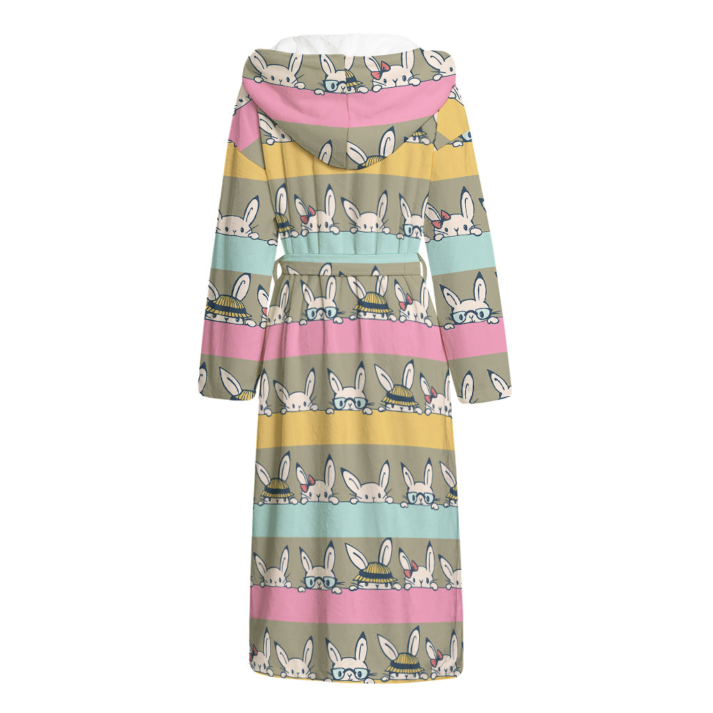 Cartoon Rabbit Pattern Print Hooded Bathrobe