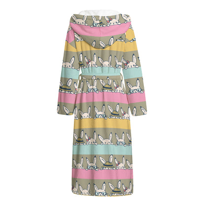 Cartoon Rabbit Pattern Print Hooded Bathrobe