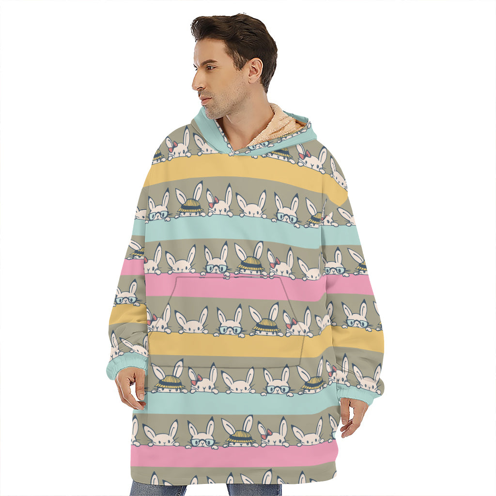 Cartoon Rabbit Pattern Print Hoodie Blanket