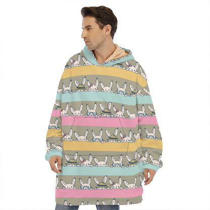 Cartoon Rabbit Pattern Print Hoodie Blanket