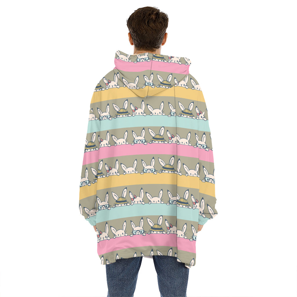 Cartoon Rabbit Pattern Print Hoodie Blanket