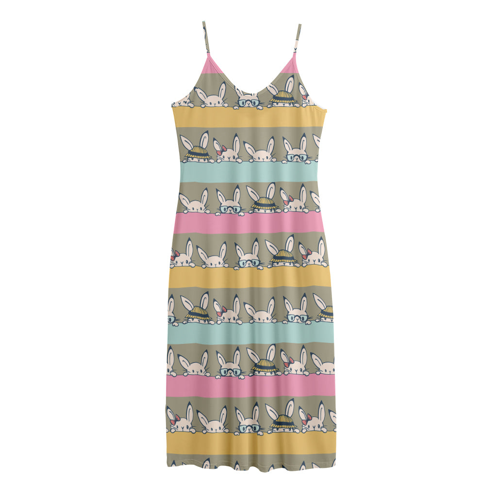 Cartoon Rabbit Pattern Print Jersey Midi Cami Dress