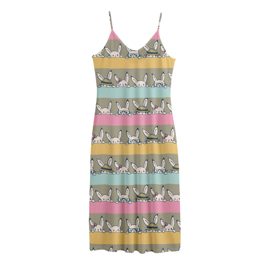 Cartoon Rabbit Pattern Print Jersey Midi Cami Dress