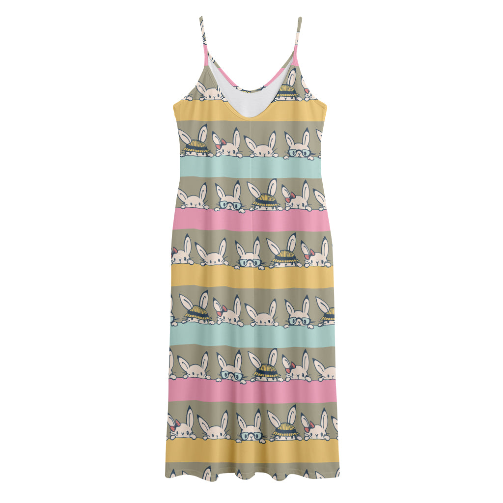 Cartoon Rabbit Pattern Print Jersey Midi Cami Dress