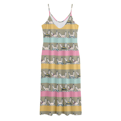 Cartoon Rabbit Pattern Print Jersey Midi Cami Dress