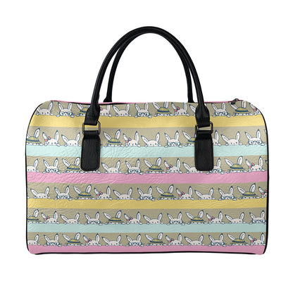 Cartoon Rabbit Pattern Print Leather Duffle Bag