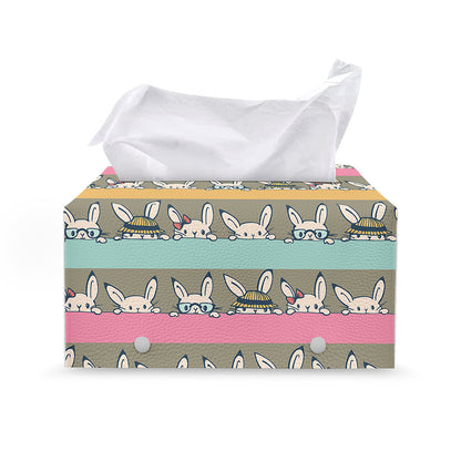Cartoon Rabbit Pattern Print Leather Tissue Box Cover