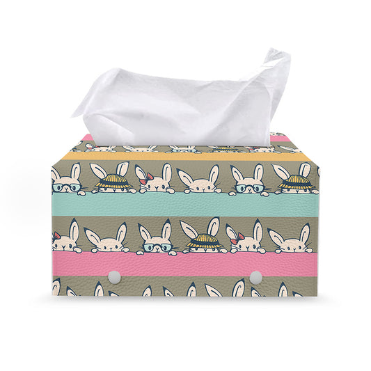 Cartoon Rabbit Pattern Print Leather Tissue Box Cover