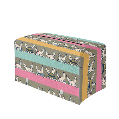 Cartoon Rabbit Pattern Print Leather Tissue Box Cover