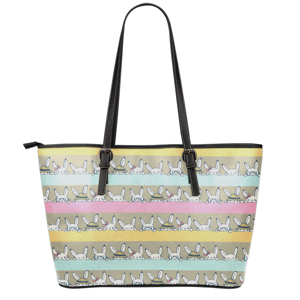 Cartoon Rabbit Pattern Print Leather Tote Bag