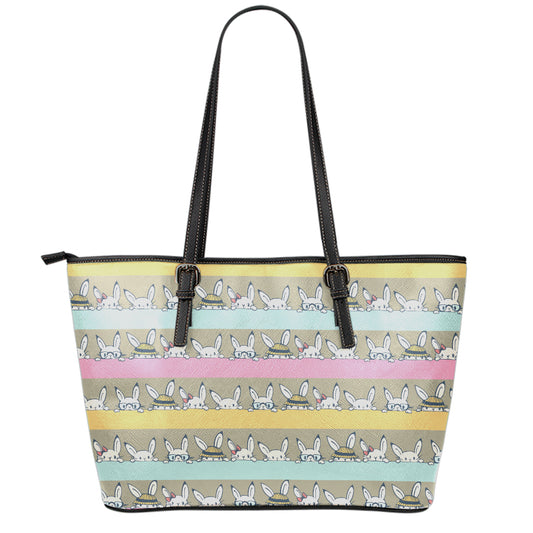 Cartoon Rabbit Pattern Print Leather Tote Bag