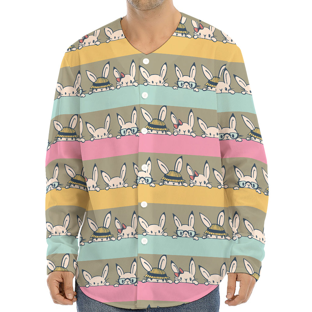 Cartoon Rabbit Pattern Print Long Sleeve Baseball Jersey