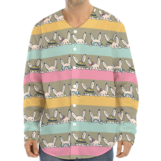 Cartoon Rabbit Pattern Print Long Sleeve Baseball Jersey