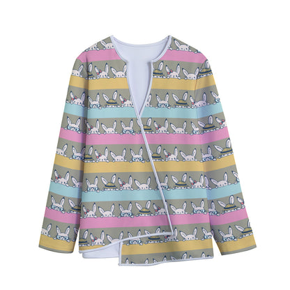 Cartoon Rabbit Pattern Print Long Sleeve Short Coat