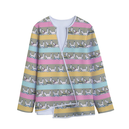Cartoon Rabbit Pattern Print Long Sleeve Short Coat