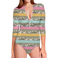 Cartoon Rabbit Pattern Print Long Sleeve Swimsuit