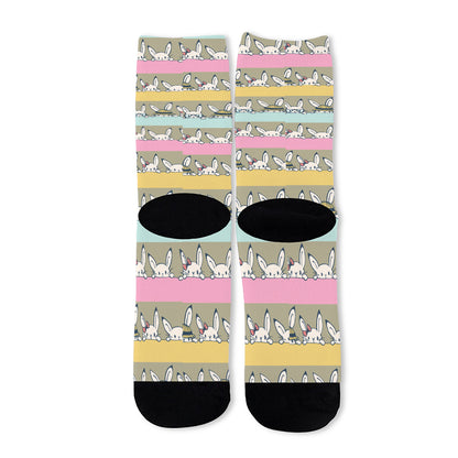 Cartoon Rabbit Pattern Print Long Socks