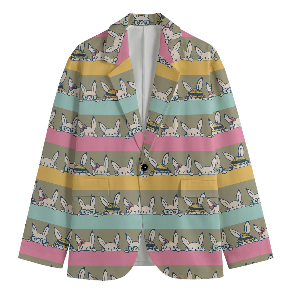 Cartoon Rabbit Pattern Print Men's Blazer