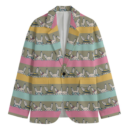 Cartoon Rabbit Pattern Print Men's Blazer