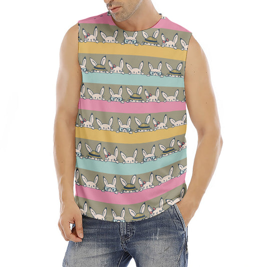 Cartoon Rabbit Pattern Print Men's Fitness Tank Top