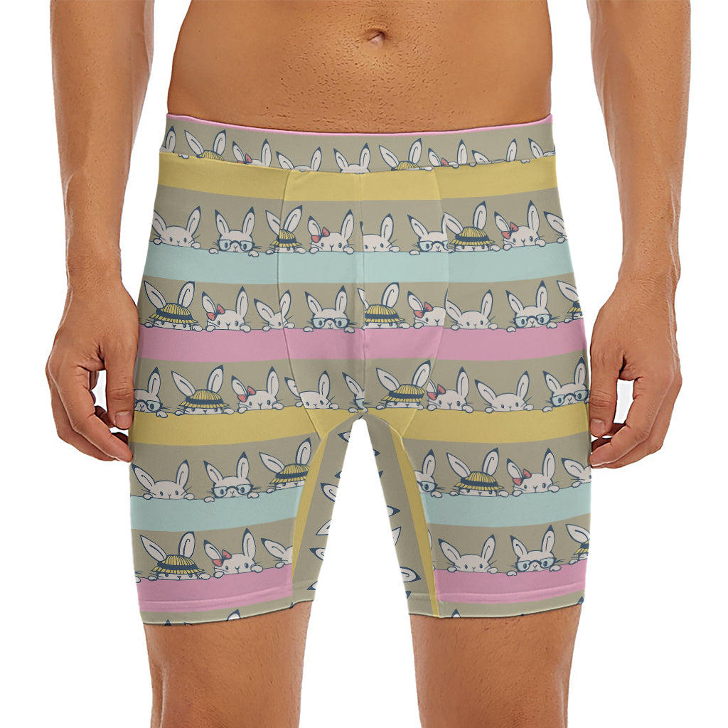 Cartoon Rabbit Pattern Print Men's Long Boxer Briefs