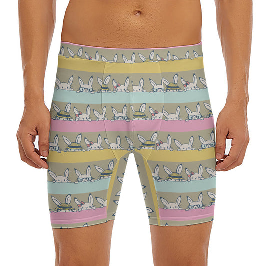 Cartoon Rabbit Pattern Print Men's Long Boxer Briefs